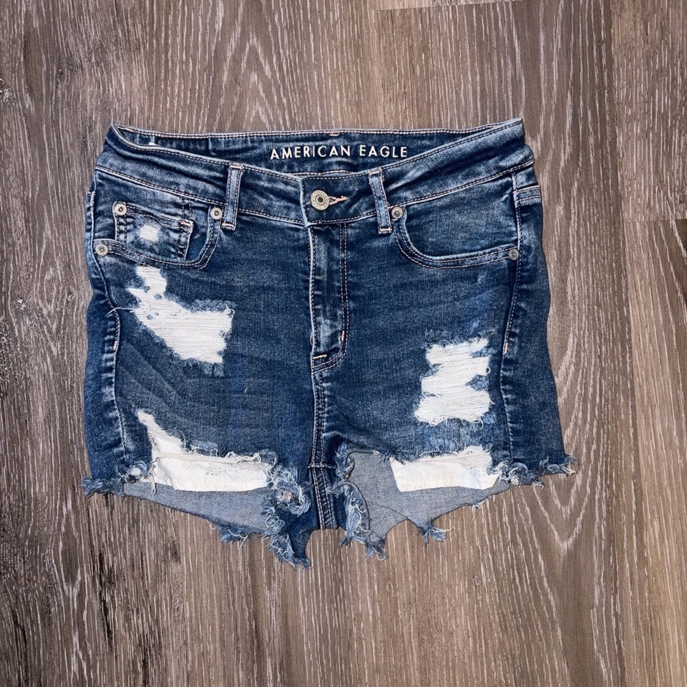 American Eagle Outfitters Ripped Dark Blue Jean Shorts